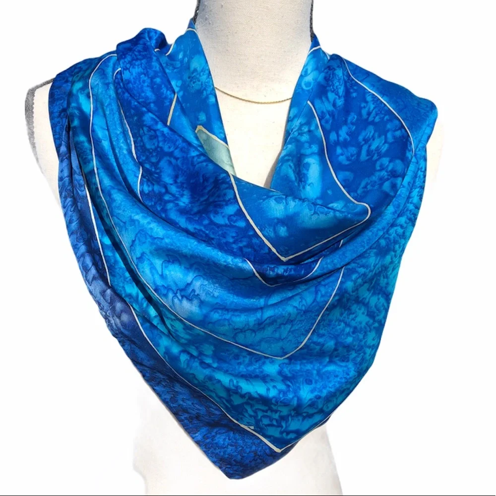 Hand Dyed Blue 100% Silk Scarf